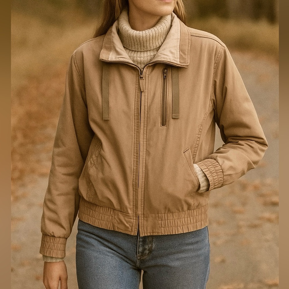 Vintage y2k Columbia Bomber Field Chore Jacket Full Zip Beige Tan‎ Size Medium